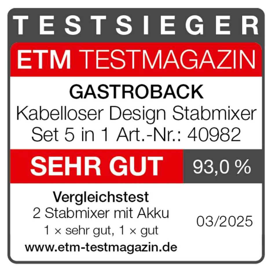 GASTROBACK Kabelloser Design Stabmixer Set 5 in 1 Outlet